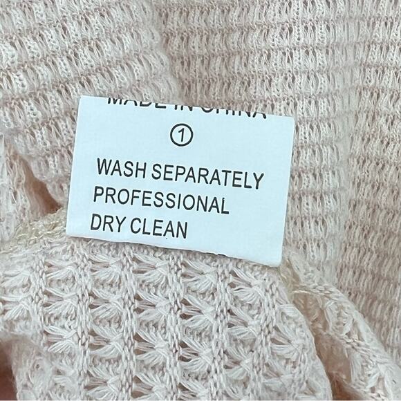 Faux wrap blouse M waffle knit patchwork side tie boho long sleeve cottage NEW - Picture 8 of 9